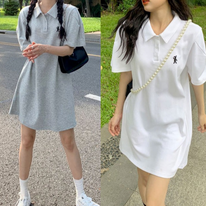 여름 데일리 카라 미니 원피스 퍼프 반팔 박시원피스 프리사이즈