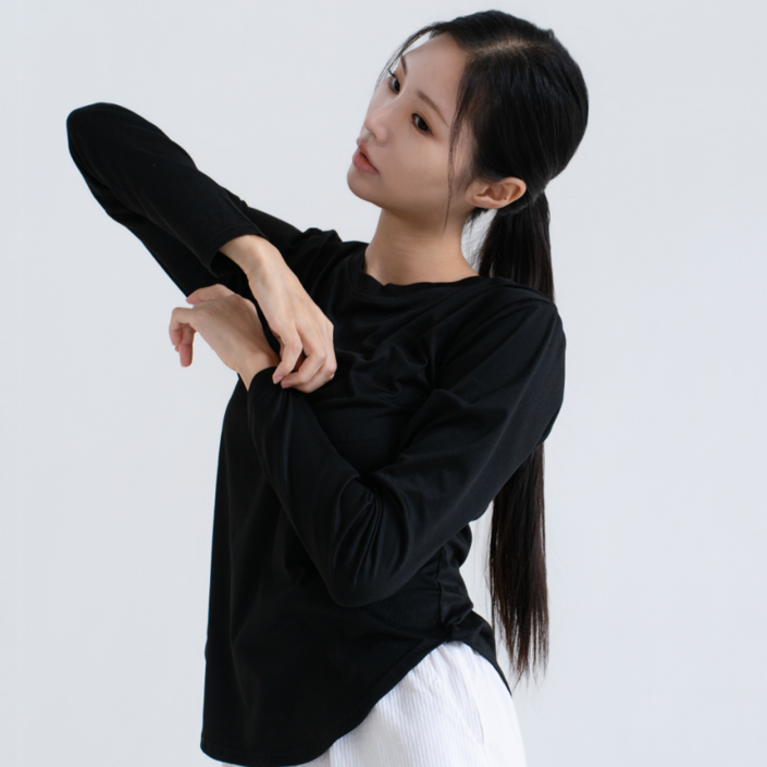 루나인 에센셜 세미슬림핏 옆트임 힙커버 필라테스 요가 상의 긴팔