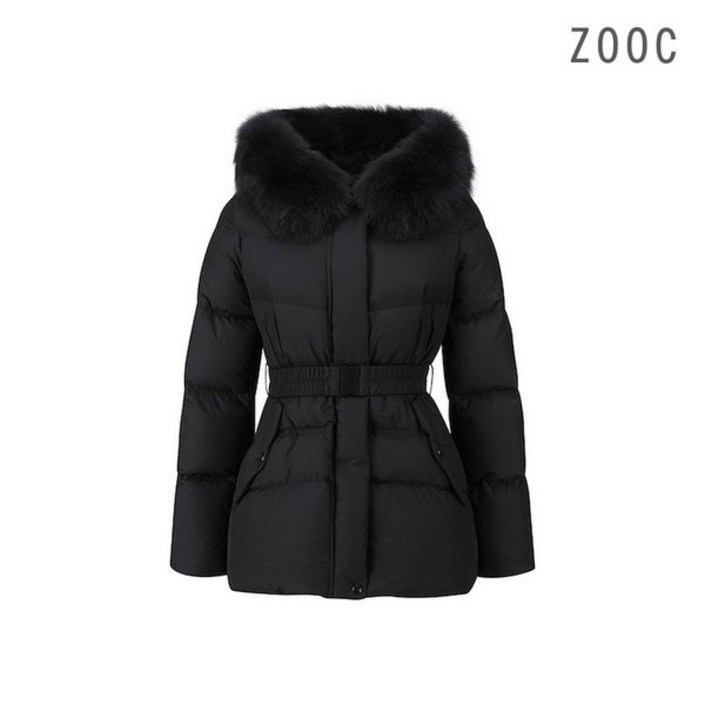 ZOOC 폭스 후드 벨티드 슬림 하프 구스 다운 BK V254PSG936