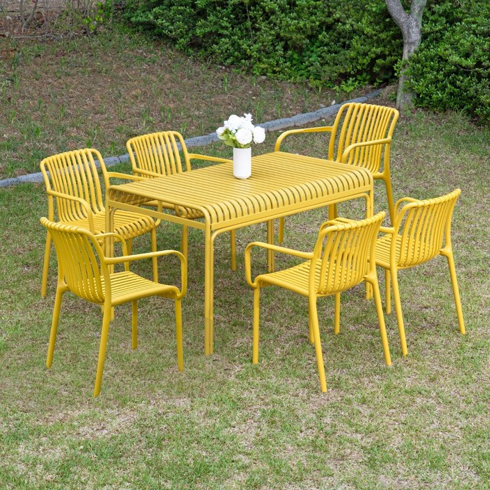 피카소가구 팰리마린 4인세트 6인세트 플라스틱의자 철재 야외테이블 카페 인테리어 야외 세트, 옐로우