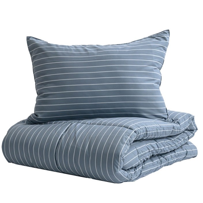 까사멜로우 벤티 국내제작 스트라이프 세미마이크로 사계절 차렵이불베개세트S, 블루