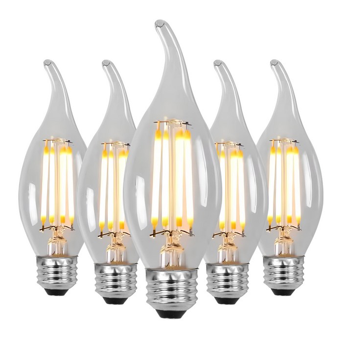 LED 프레임 촛대구 COB E14 E17 E26 에디슨전구 카페조명 샹들리에 전구 KS인증, 5개, E14 / 전구색(노란 빛)