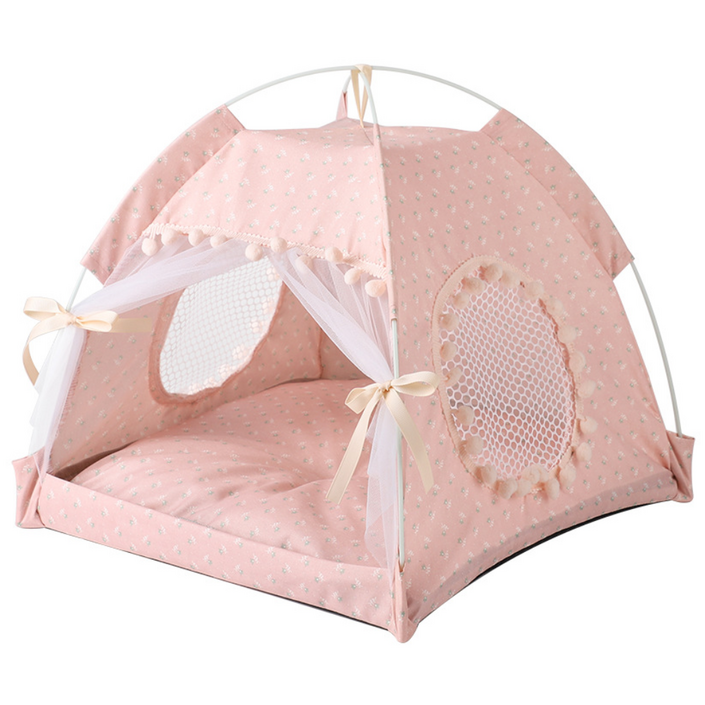 라피아노 펫하우스 사계절 강아지 고양이 텐트 방석포함, 1개, 핑크