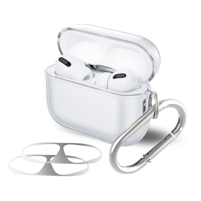 에어팟 프로3 호환 변색방지 프리미엄 실리콘 케이스  카라비너  철가루방지 스티커, 투명, 에어팟 프로3