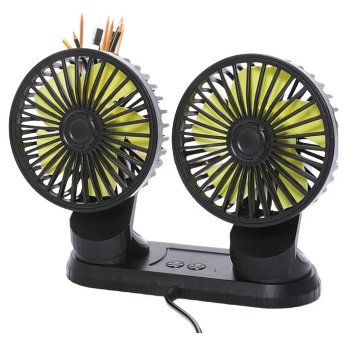 4세대듀얼 독립식 작동 360도 회전 차량용 선풍기, 블랙