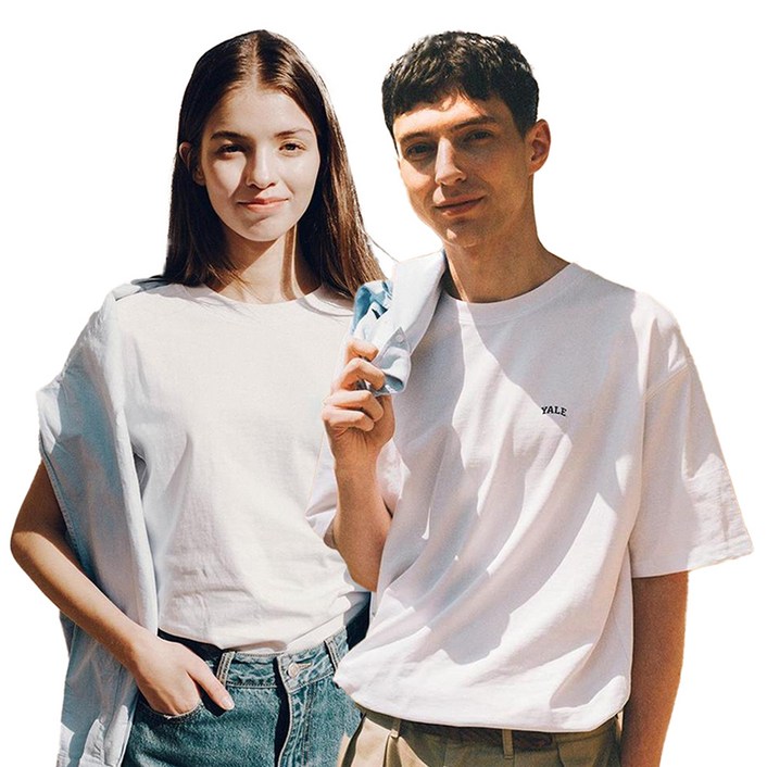YALE 남녀공용 16수 코마사 스몰아치 루즈핏 반팔 티셔츠 2p