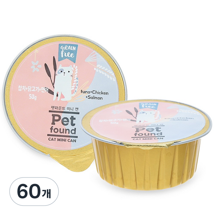펫파운드 캣 미니 간식캔, 혼합맛(닭가슴살/오리고기), 50g, 60개