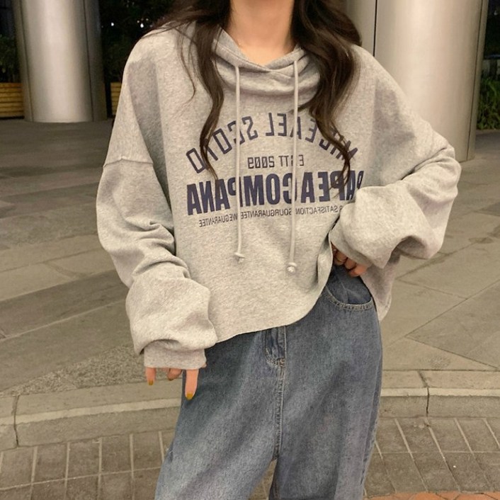 아이엠몽 여성용 스베니 크롭 오버핏 후드 티셔츠