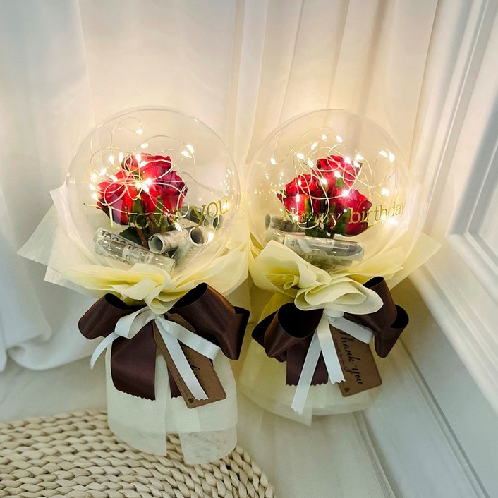 러블리팜 조화 매직 쁘띠 플라워 벌룬 꽃다발 ver 앤틱장미 2p