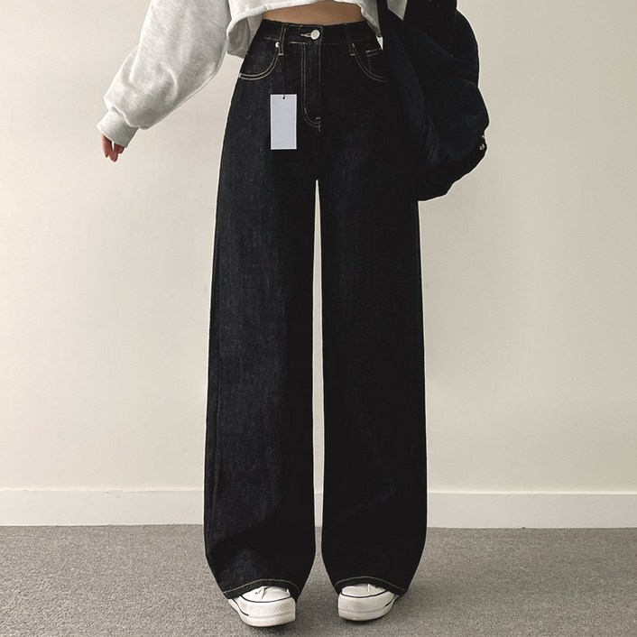 위드후이린 여성용 논페이드 와이드 데님 팬츠 (기본/롱)