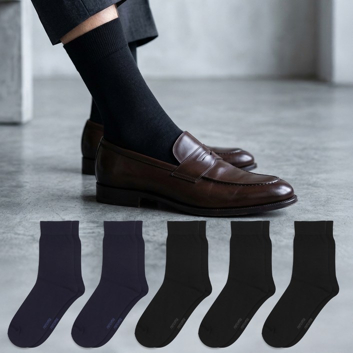 레노마 남성용 쿨코튼 정장 중목 양말 5켤레 세트