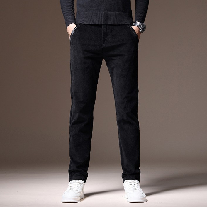 가을/겨울 플러스 벨벳 코듀로이 캐주얼 팬츠 남성용 대형 루즈 슬림 조수 브랜드 블랙 스트레이트 팬츠