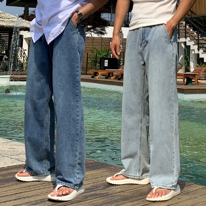 남자 세미와이드 샌드워싱 뒷밴딩 데님 청바지 팬츠 빅사이즈