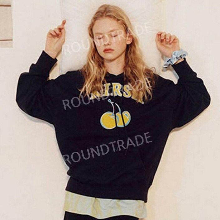 일본 키르시 아치 로고 체리 크롭 긴팔 여성용