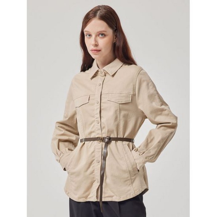올리비아하슬러베이지 카라넥 포켓 허리벨트 셔츠형 점퍼 OHBSJP204 825891