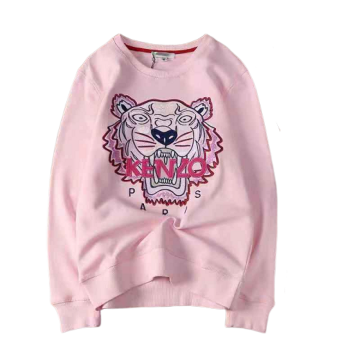 KNZO SS20 남녀 공용 충돌색 호두 알파벳 자수 프린트 라운드 긴팔 티셔츠 맨투맨 핑크 F952SW7054XA-33