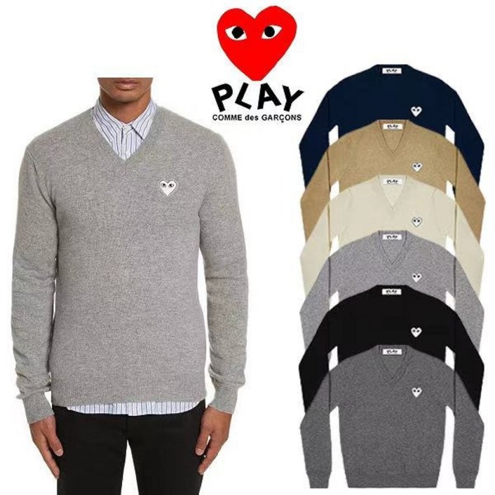 일본직구 Comme des Garcons 2025 꼼데가르송 남녀공용 화이트 와펜 브이넥 니트 셔츠 AXN060051