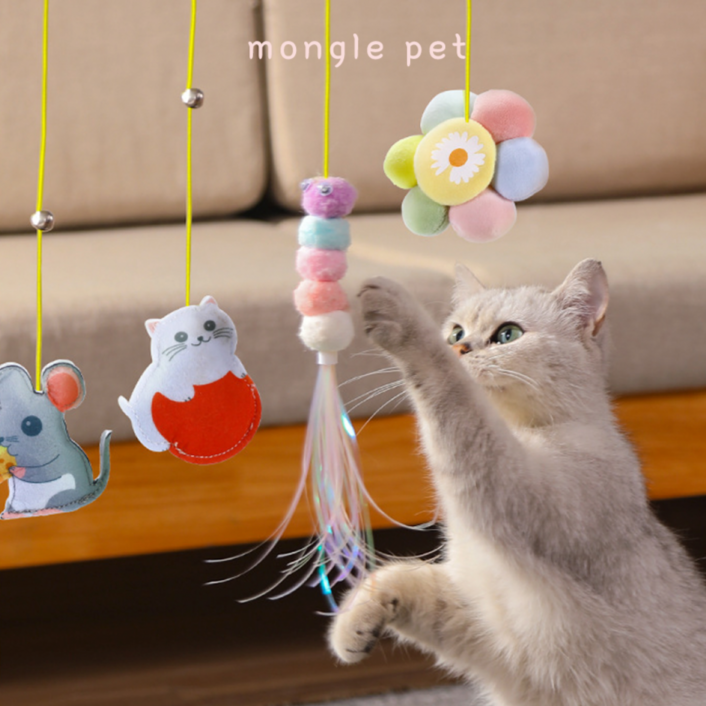 1+1몽글 고양이 스프링 천장 부착형 모빌 로프 셀프낚시대(길이조절가능)