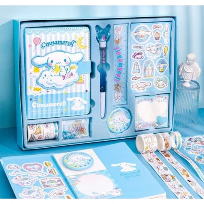 선물용 산리오 다이어리 꾸미기 세트 떡모메지,스티커,자,키링,마킹테이프,볼펜,벳지 구성