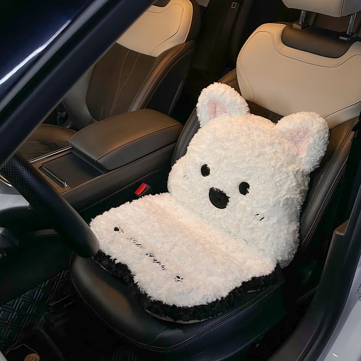 마법의 주머니 극세사 겨울 차량용 귀여운 강아지 허리쿠션 일체형 논슬립 시트쿠션, 1개, 웨스티 화이트