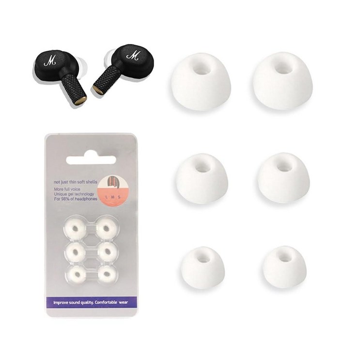 [3쌍] Marshall Motif II용 이어 팁, NOUKAJU 실리콘 교체용 이어버드, S/M/L 3가지 사이즈, 이어버드 팁, Marshall Motif II용 교체용