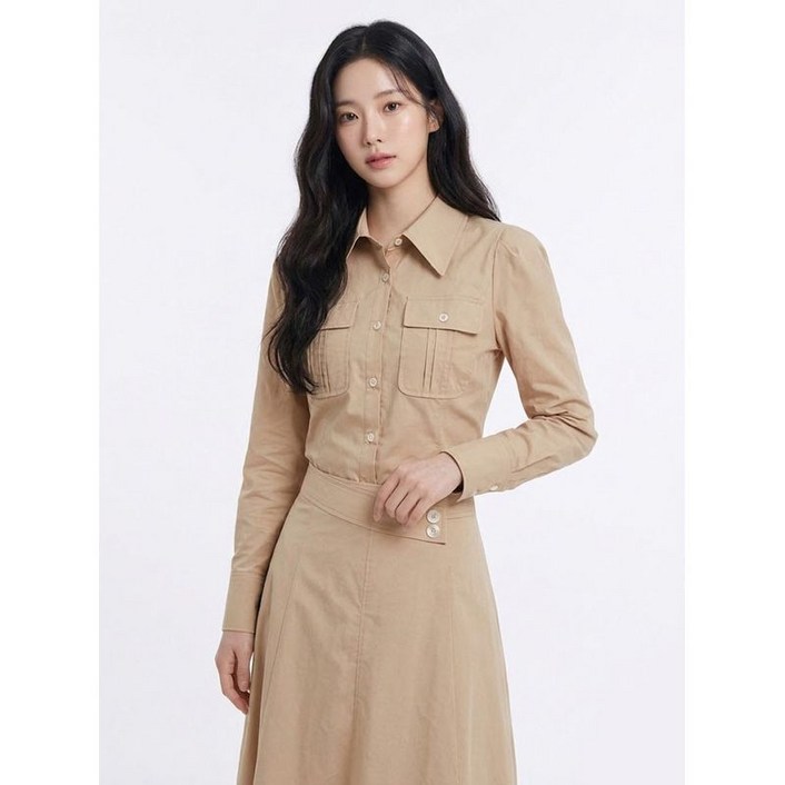 에고이스트 볼륨 소매 빅포켓 블라우스 베이지 EP2WB461