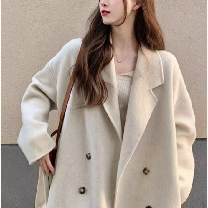더블 버튼 롱코트 알파카 여성겨울코트 모직 롱재킷 여자아우터 누빔안감 오버핏 캐시미어