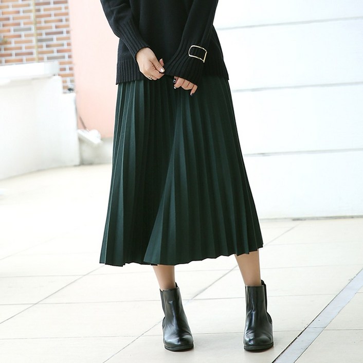 데일리앤 비네트 밴딩 플리츠 모직 롱 스커트