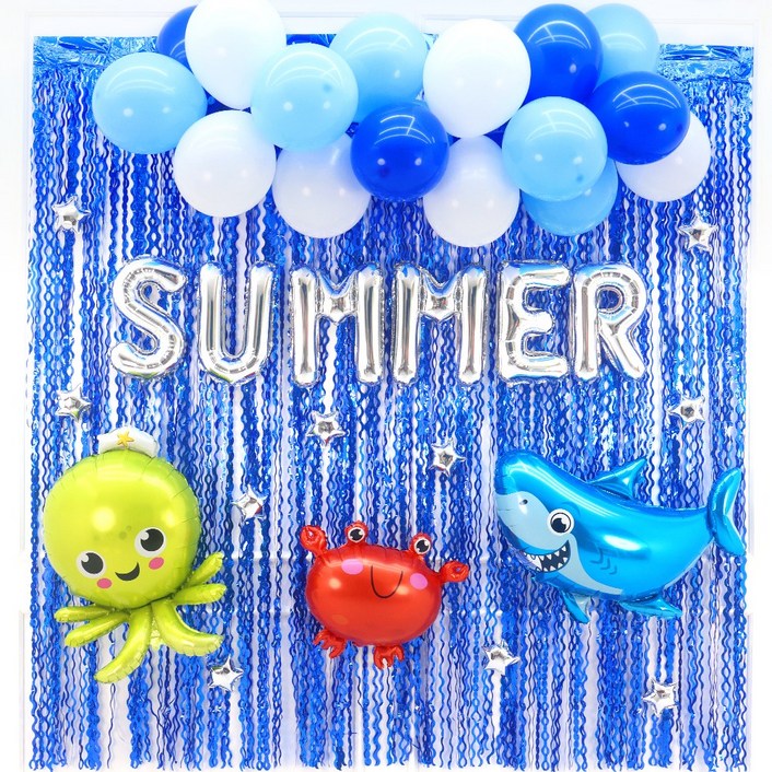 파티짱 여름 SUMMER 풍선 세트 파티 이벤트, 1개, SUMMER 여름 클라우드 풍선 커튼 세트(마린블루)