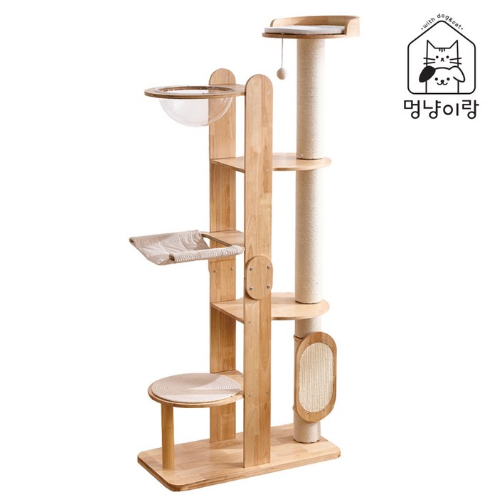 멍냥이랑 원목 캣타워 캣폴 스크래쳐, 1개, 스카이 6단 캣타워