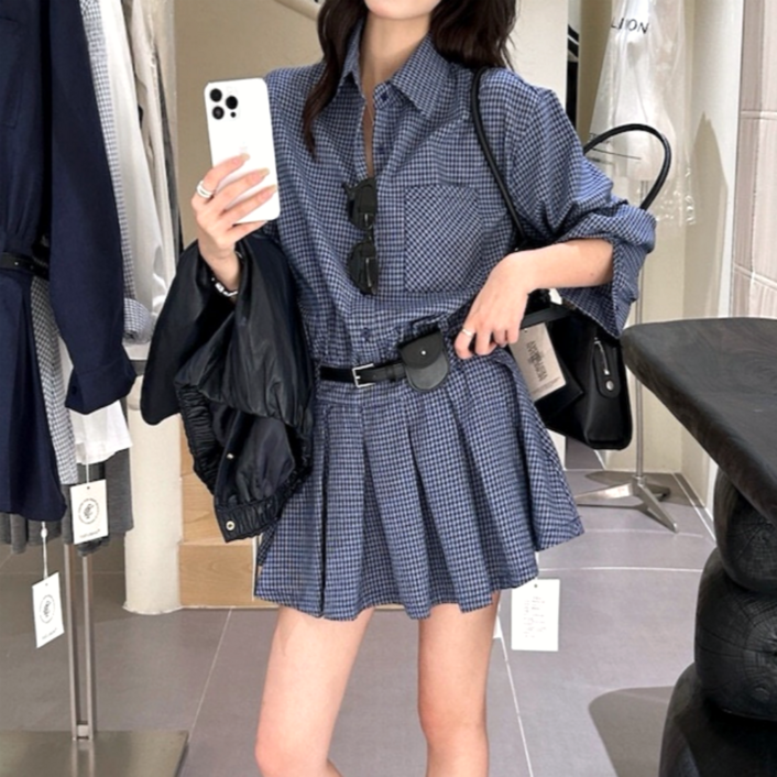 유니크코코 키작녀 페플럼 셔츠 미니 원피스 가을