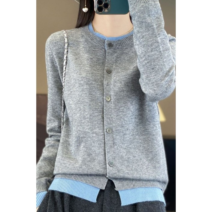 오빵 여성용 부드러운 가을 가디건 데일리 배색 니트 겨울카디건