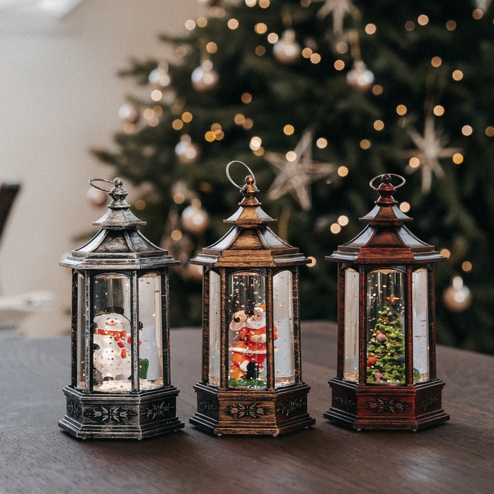 디어브리즈 트윙클 글리터 LED 무드 램프(3종) 크리스마스 산타 눈사람 트리 스노우볼, 1개