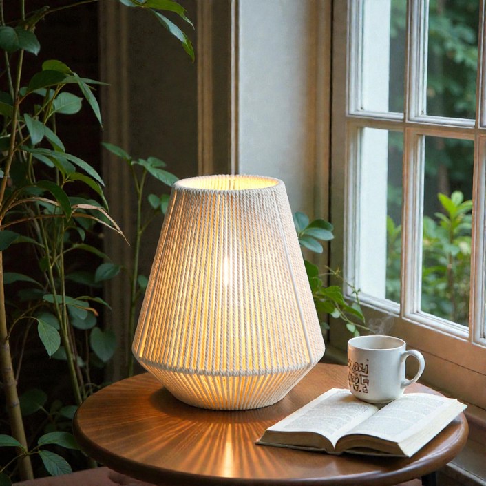 JHY DESIGN 인테리어 조명 스탠드 침실 조명 거실 무드등 LED 단스탠드 뜨개질 끈 테이블조명, 베이지