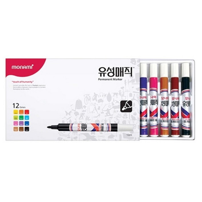모나미 유성 매직 12색 세트, 혼합색상, 12개