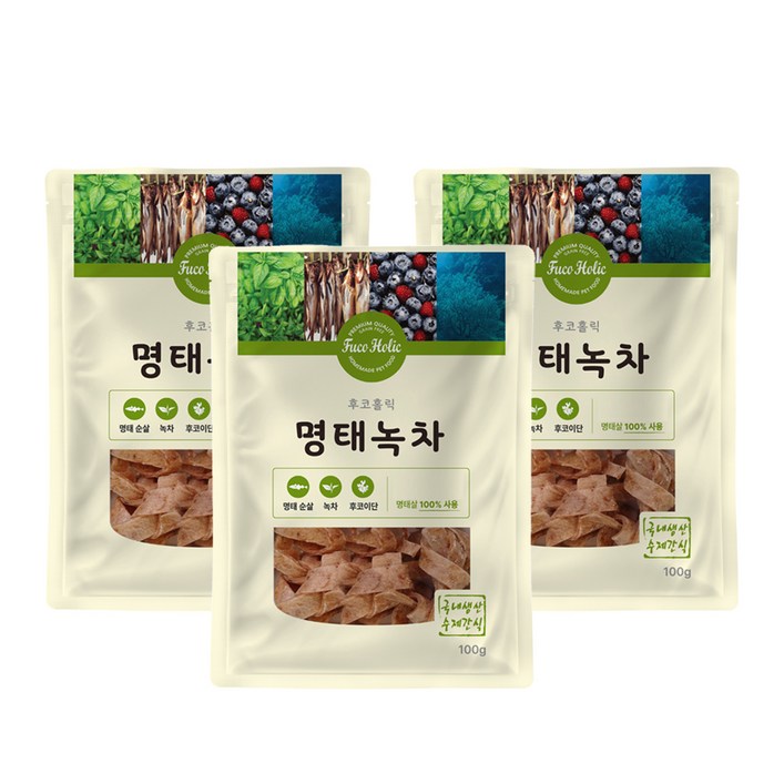 후코홀릭 강아지 건조 간식 100g, 명태 + 녹차 혼합맛, 100g, 3개