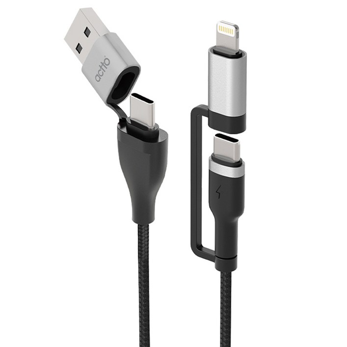 엑토 4in1 60W 멀티 고속 충전 데이터 전송 케이블 USB46, 96cm, 1개, 블랙