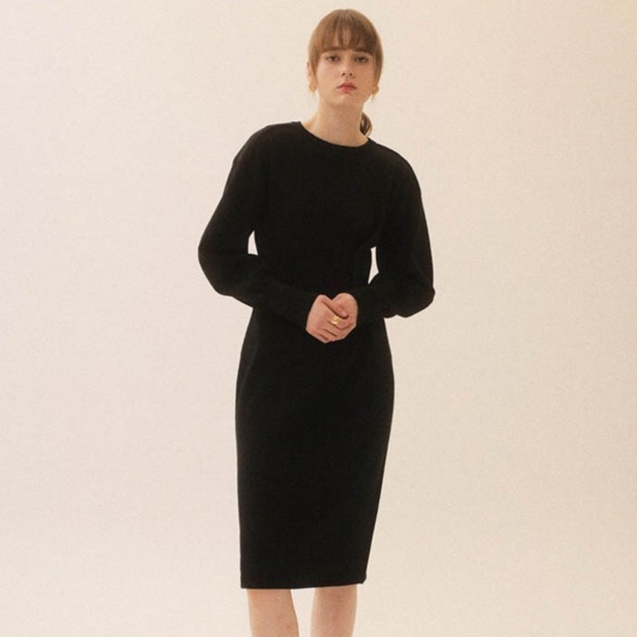 온앤온 여성용 허리 단추 포인트 니트 원피스