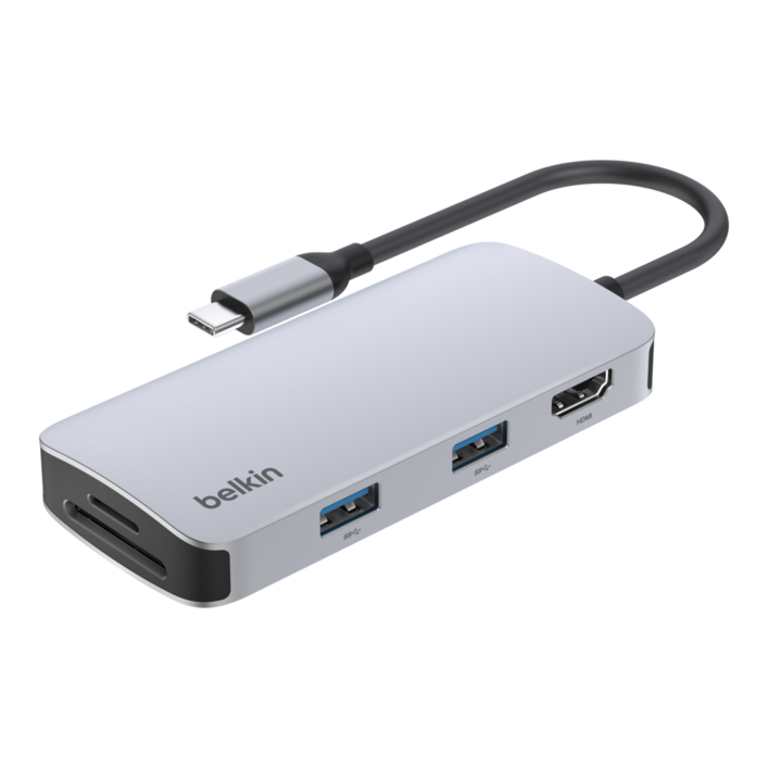 벨킨  USB C 5in1 멀티 포트 허브 어댑터 AVC007fqSGY V2, 실버 그레이, 1개