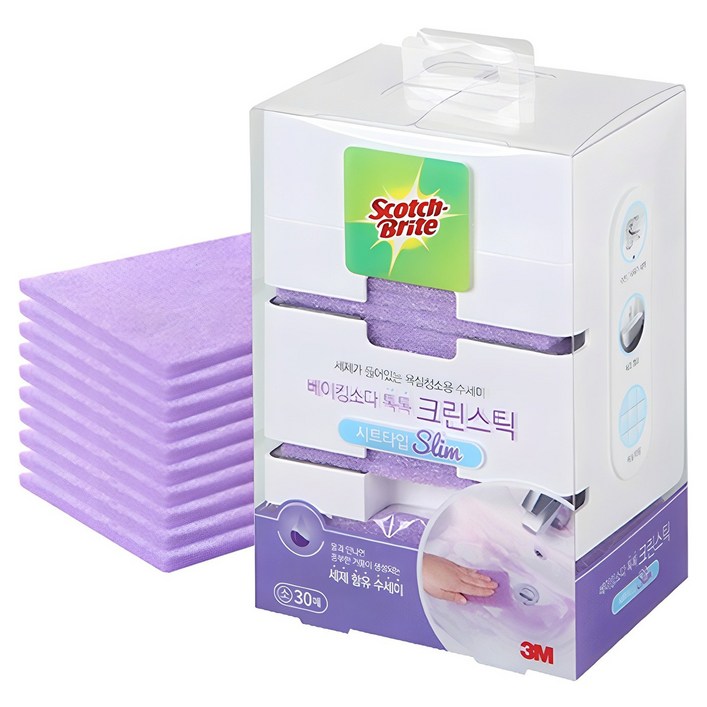 스카치브라이트 베이킹소다 톡톡 크린스틱 디스펜서 본품  수세미 시트타입 리필 30p, 1개