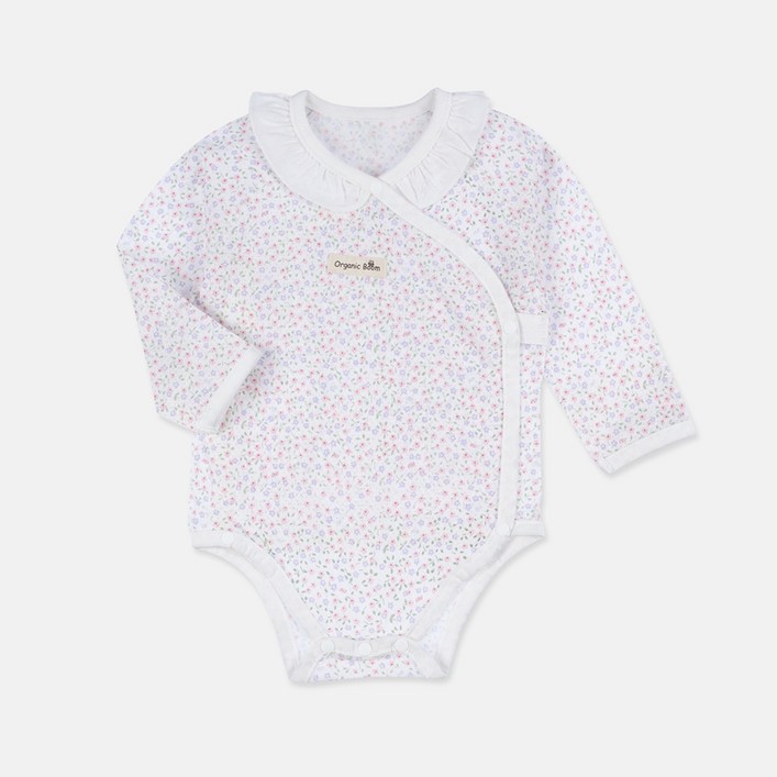 오가닉붐 유아용 잔꽃 매쉬 스냅 배냇 긴소 바디슈트