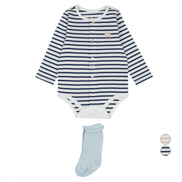 에뜨와 신생아용 토르티 ST 면 바디수트  양말 선물포장 세트  쇼핑백