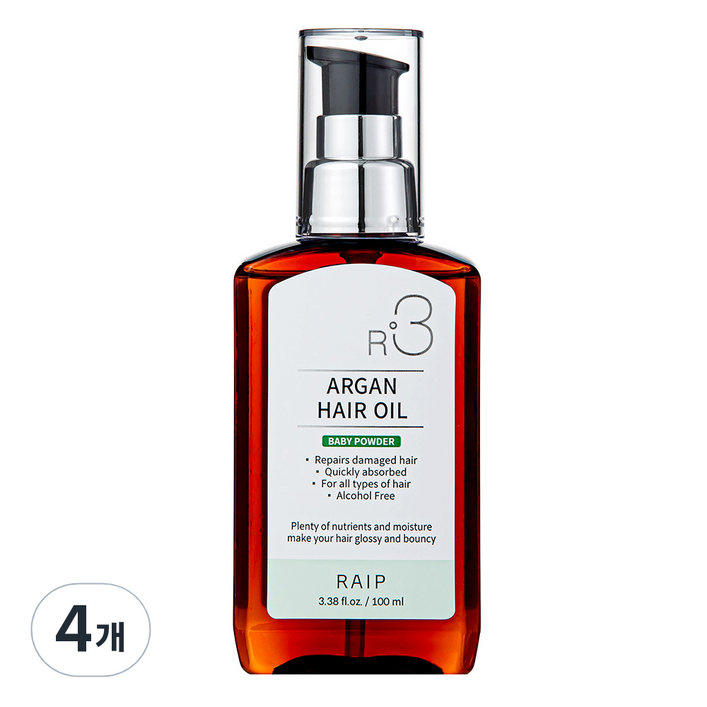 라입 R3 아르간 헤어 오일 베이비파우더, 100ml, 4개