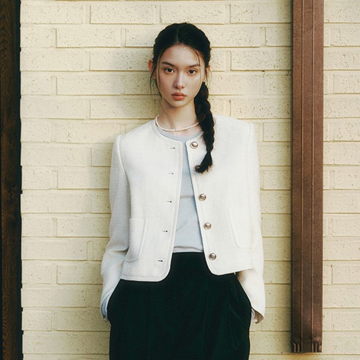 로엠 여성용 칼라리스 트위드 자켓