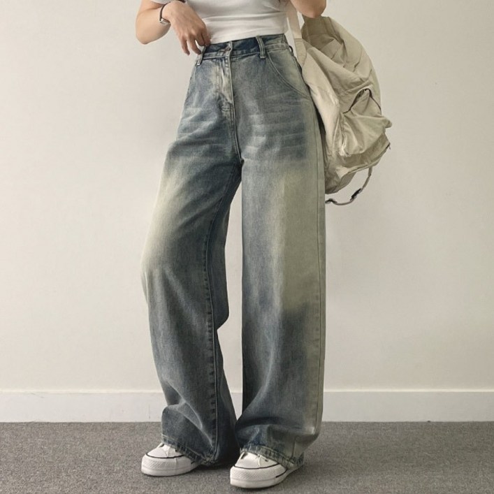 여성용 보이 와이드 데님 팬츠