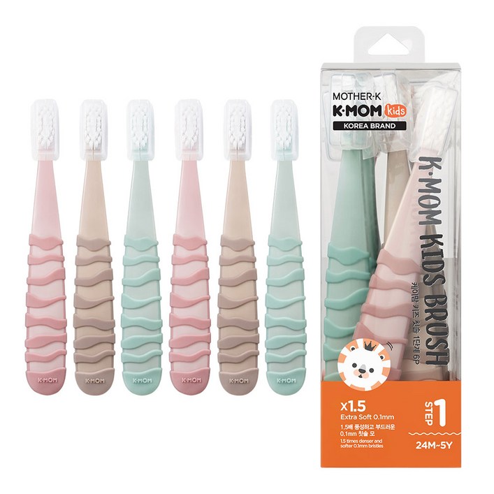 케이맘 키즈 칫솔 1단계, 퍼스트민트  퍼스트피치  퍼스트브라운, 6개입, 1세트