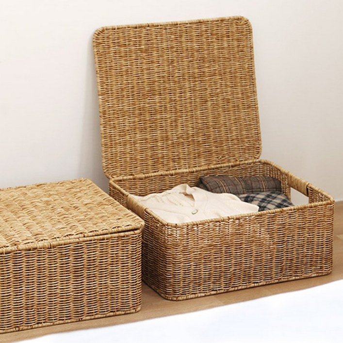 네이쳐리빙 데이지가든 내츄럴 뚜껑 라탄 바구니
