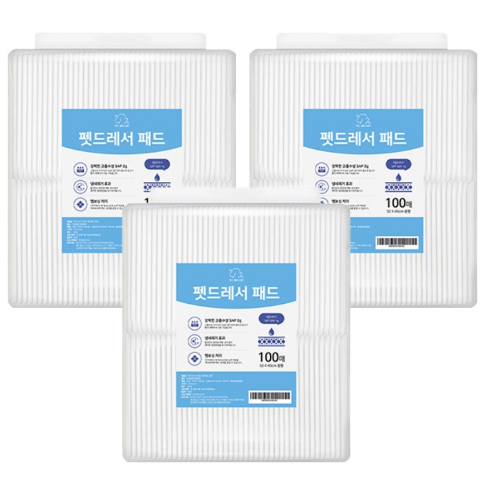 펫드레서 반려견 배변패드 절약형 무향 15g, 100개입, 3개 펫드레서 반려견 배변패드 절약형 무향 15g, 100개입, 3개