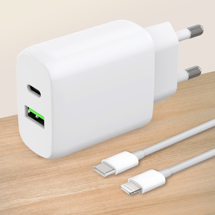 모잇 25W PD PPS3.0 초고속 충전기 + 애플 아이폰 호환 C to 8핀 라이트닝 케이블 1.3m, 화이트, 1개
