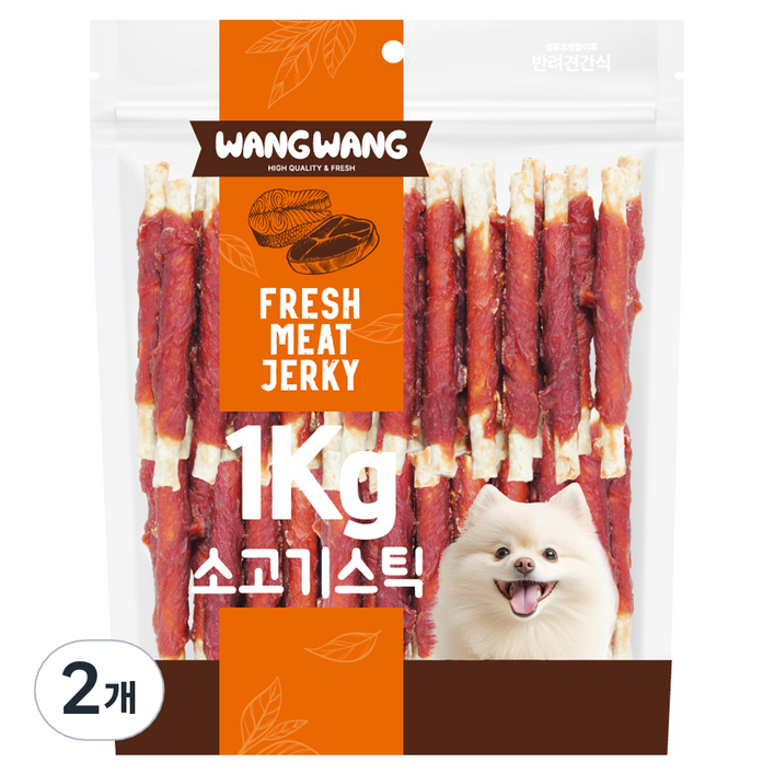 왕왕 강아지 프리미엄 대용량 소고기스틱껌 간식, 1kg, 2개, 소고기맛